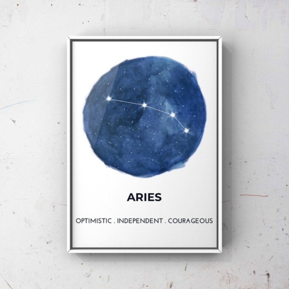 Aries zodiac sign constellation blue art print